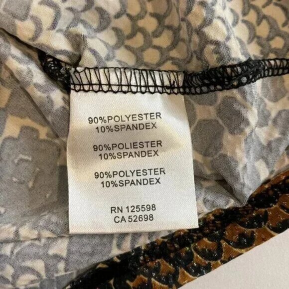 Ellen Tracy Snakeskin Print Top Drape Neck Sleeveless Black Brown Sheen Size L - Picture 7 of 8